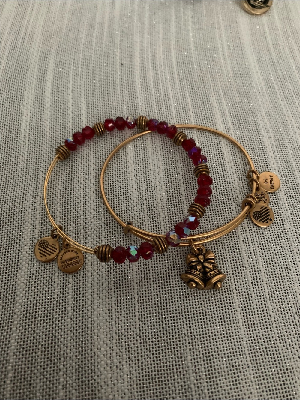 Alex and Ani bracelet Holiday Bells and ruby gold bracelet Christmas bells